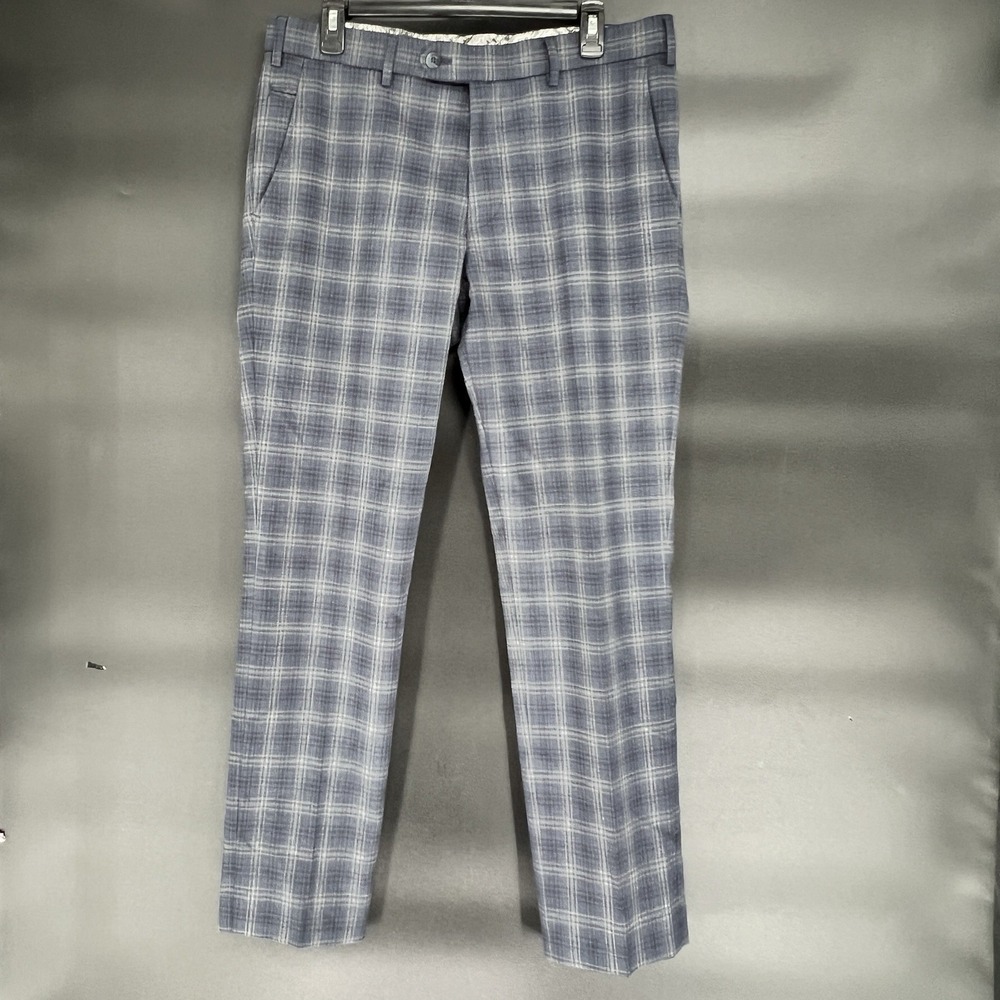 Meyer Dress Pants Size 50 (34 US) in Blue Plaid Polyester & Wool Blend Bonn
